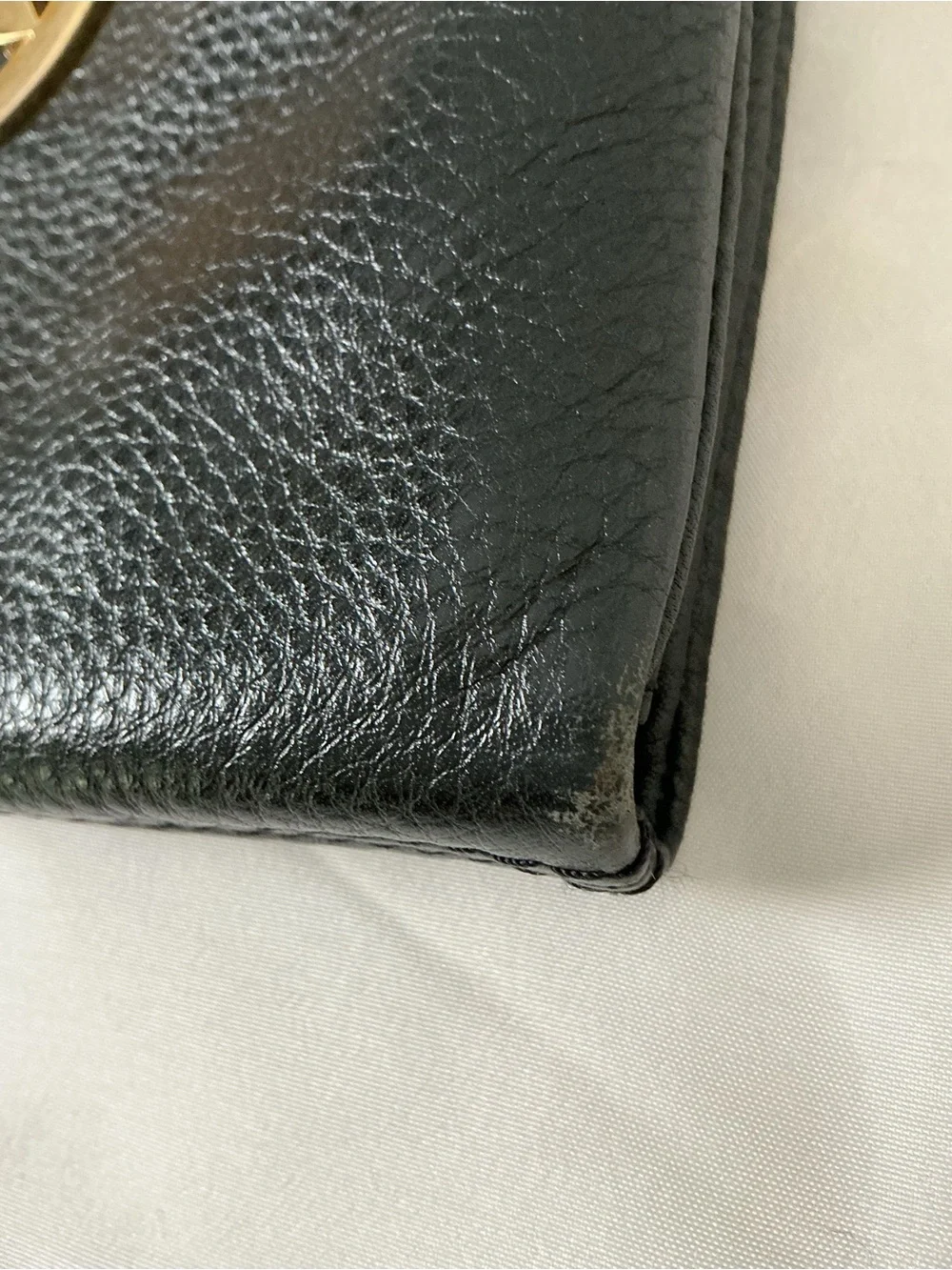 Michael Kors Black Leather Crossbody with Gold MK Medallion